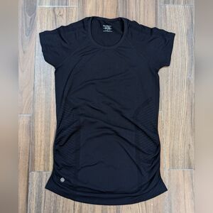 Athleta Black Short Ruched Sleeve Tee, Size Small